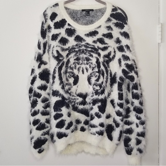 FOREVER 21 Tiger King Fuzzy Sweater Large Black - Picture 3 of 8